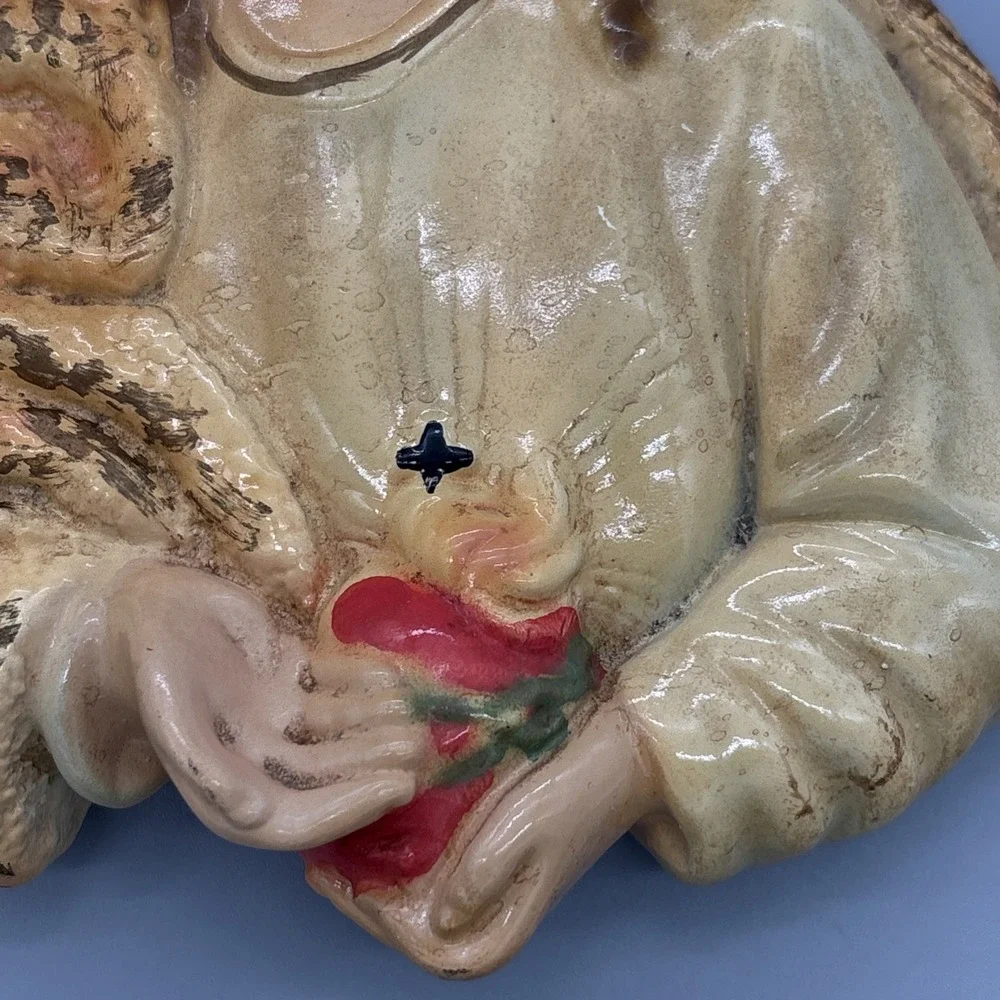 Vintage Sacred Heart of Jesus Plaster Chalkware Torso Bust Hanging‎ Wall 6.5